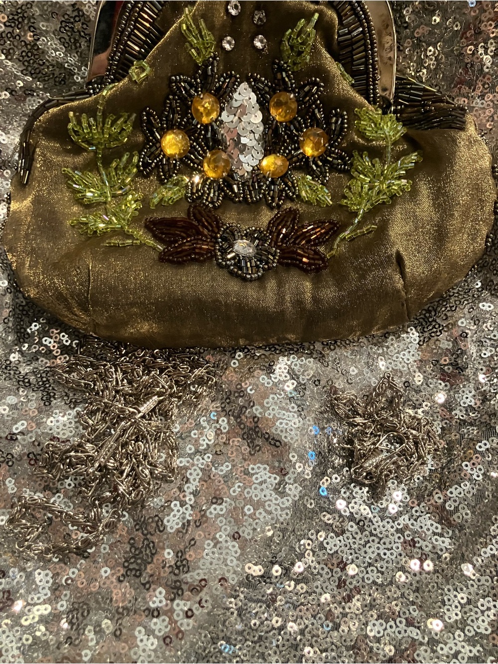 Embroidered Olive Green Beaded Clutch - Picture 7 of 8